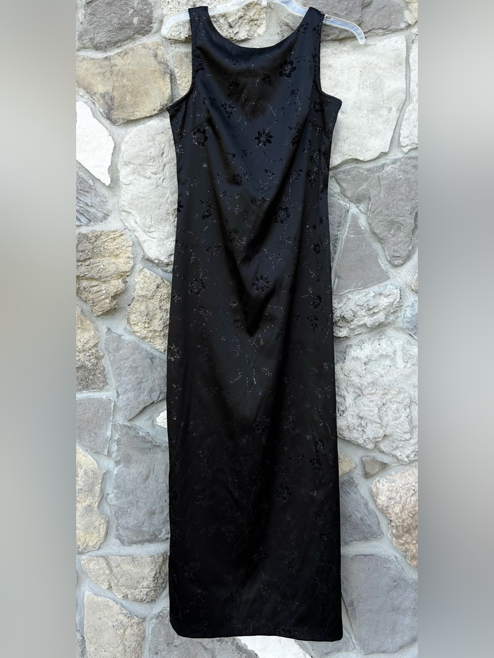 Y2K Black Whimsigoth Formal Dress Size 9 (Medium) Velvet Glitter Floral Vintage